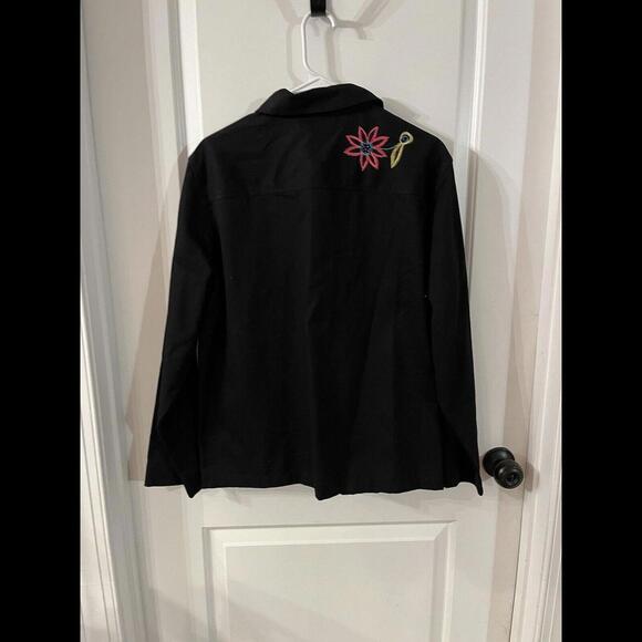 White Stag Embroidered Jacket Black Denim Long Sleeve Button Large Floral Retro - Picture 6 of 9